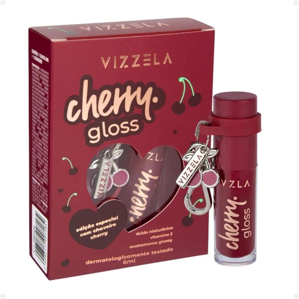 Lip Cherry Gloss Vizzela 6 ml com chaveiro cherry